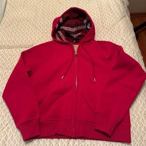 Burberry Red Hoodie with Plaid Lining